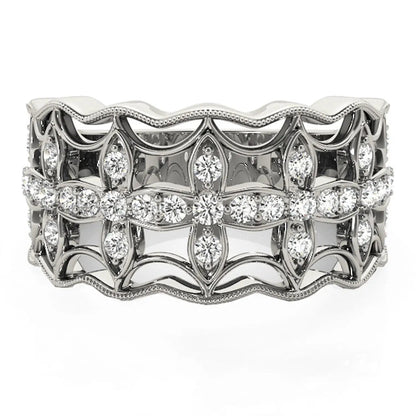 Diamond Four-Leaf Clover Ring in 14k White Gold with pavé diamonds on Tampa Home & Garden Store
