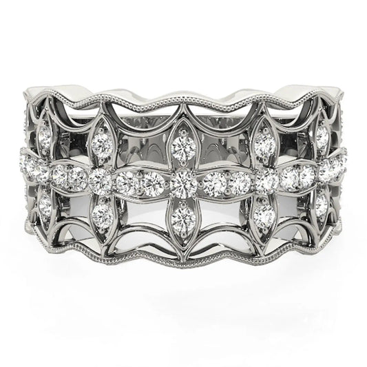 Diamond Four-Leaf Clover Ring in 14k White Gold with pavé diamonds on Tampa Home & Garden Store