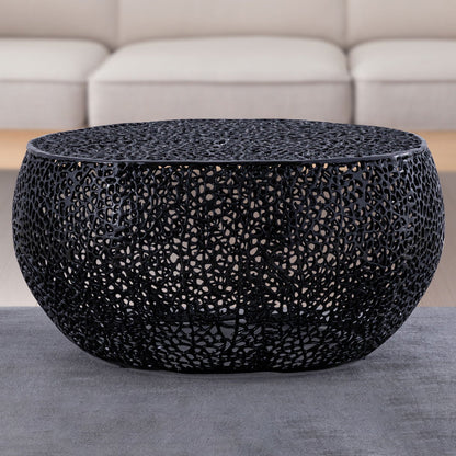 Round black lattice coffee table with aluminum frame for modern living rooms on Tampa Home & Garden Store
