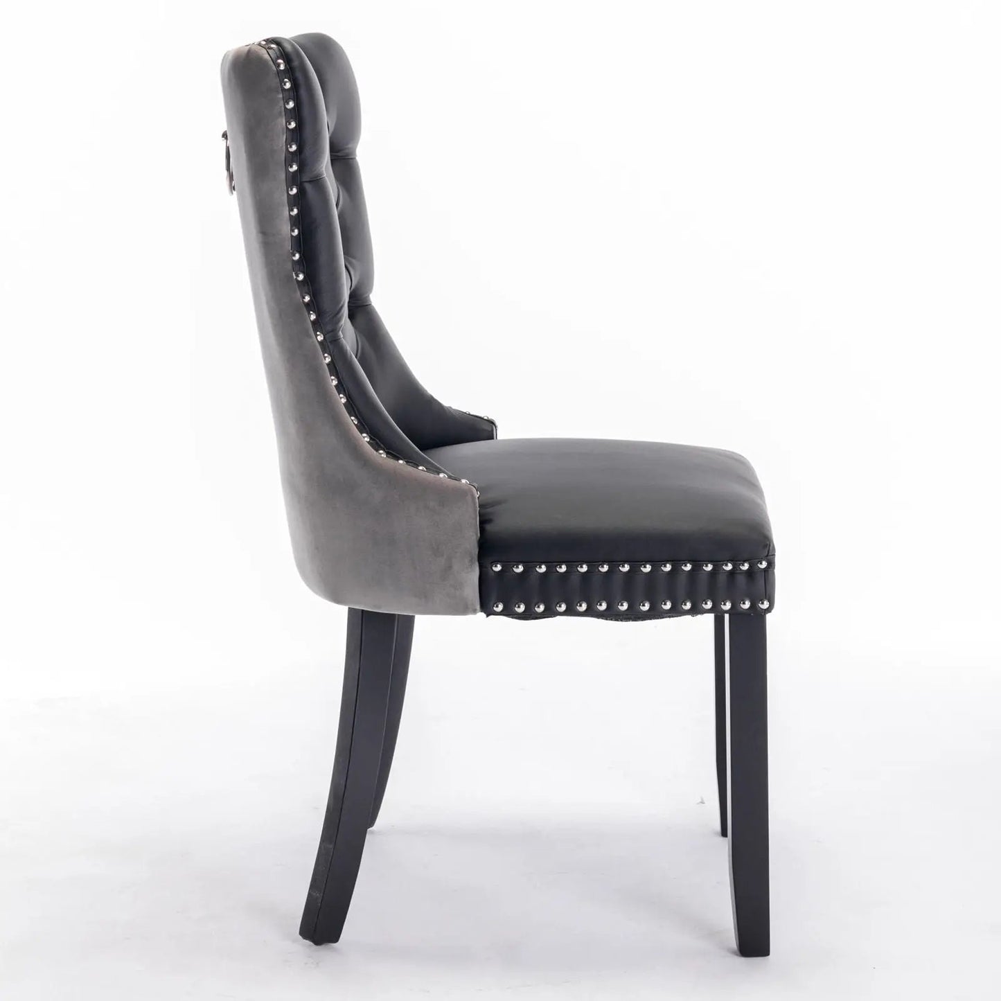 Nikki Modern Upholstered Dining Chair set of 2 in black faux leather with silver nailhead trim and black legs on Tampa Home & Garden Store
