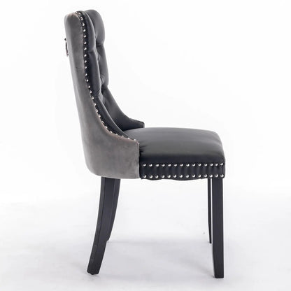 Nikki Modern Upholstered Dining Chair set of 2 in black faux leather with silver nailhead trim and black legs on Tampa Home & Garden Store