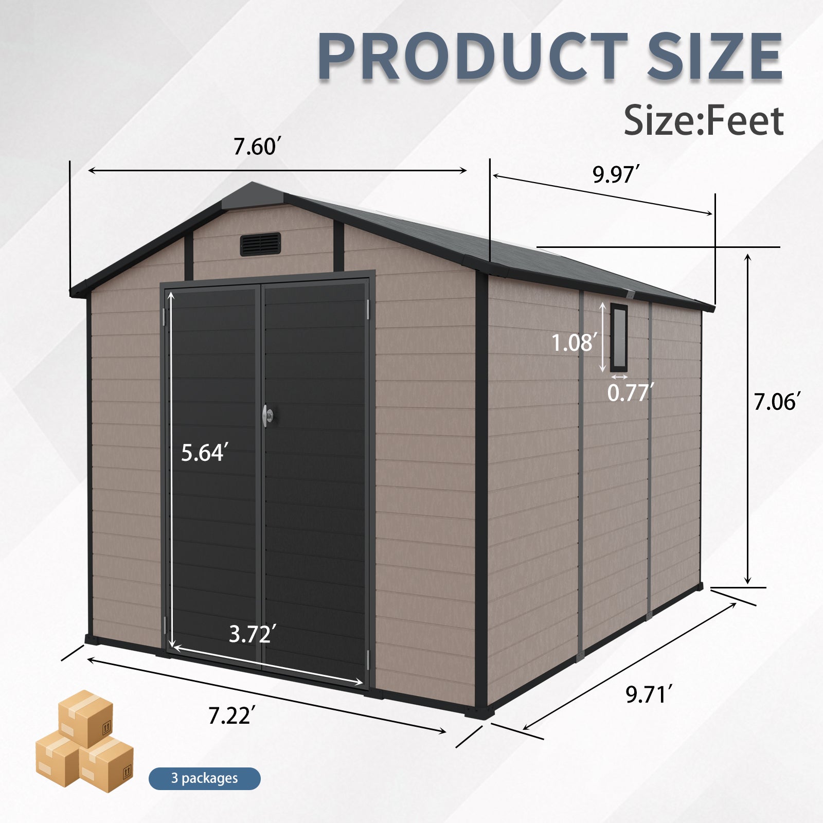 8x10 ft plastic outdoor storage shed with lockable double doors, beige resin panels, black trim HouseOfZazla on Tampa Home & Garden Store