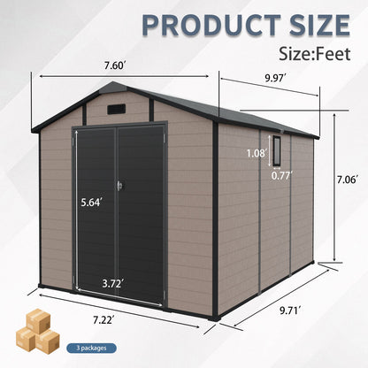 8x10 ft plastic outdoor storage shed with lockable double doors, beige resin panels, black trim HouseOfZazla on Tampa Home & Garden Store