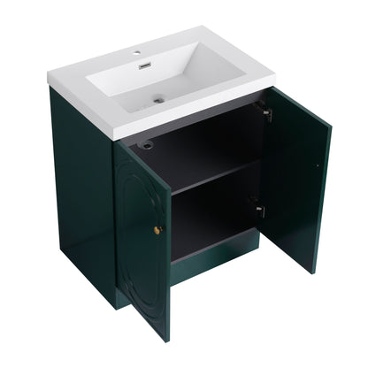 Freestanding vanity with white resin sink, dark green cabinet, doors by HouseOfZazla on Tampa Home & Garden Store