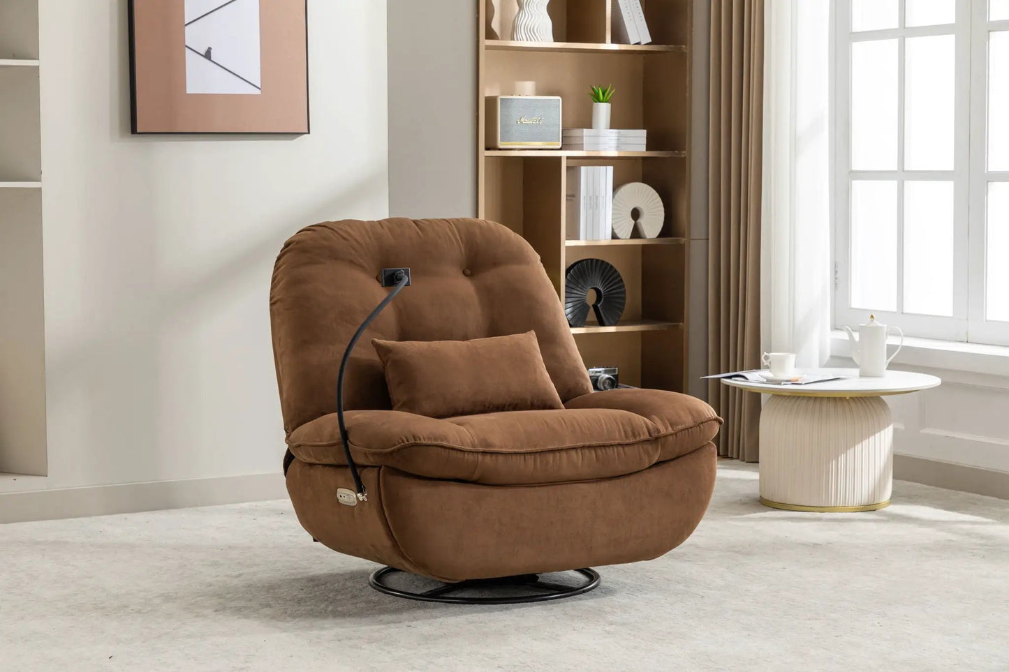 Power recliner swivel glider chair brown suede with USB charger by Unique Piece Furniture on Tampa Home and Garden Store