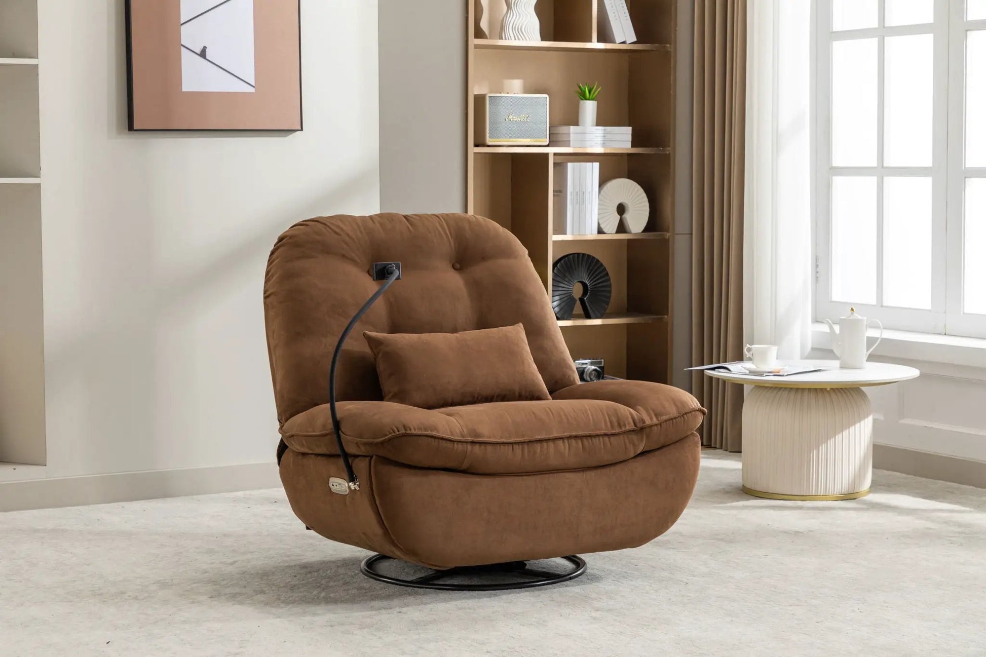 Power recliner swivel glider chair brown suede with USB charger by Unique Piece Furniture on Tampa Home and Garden Store