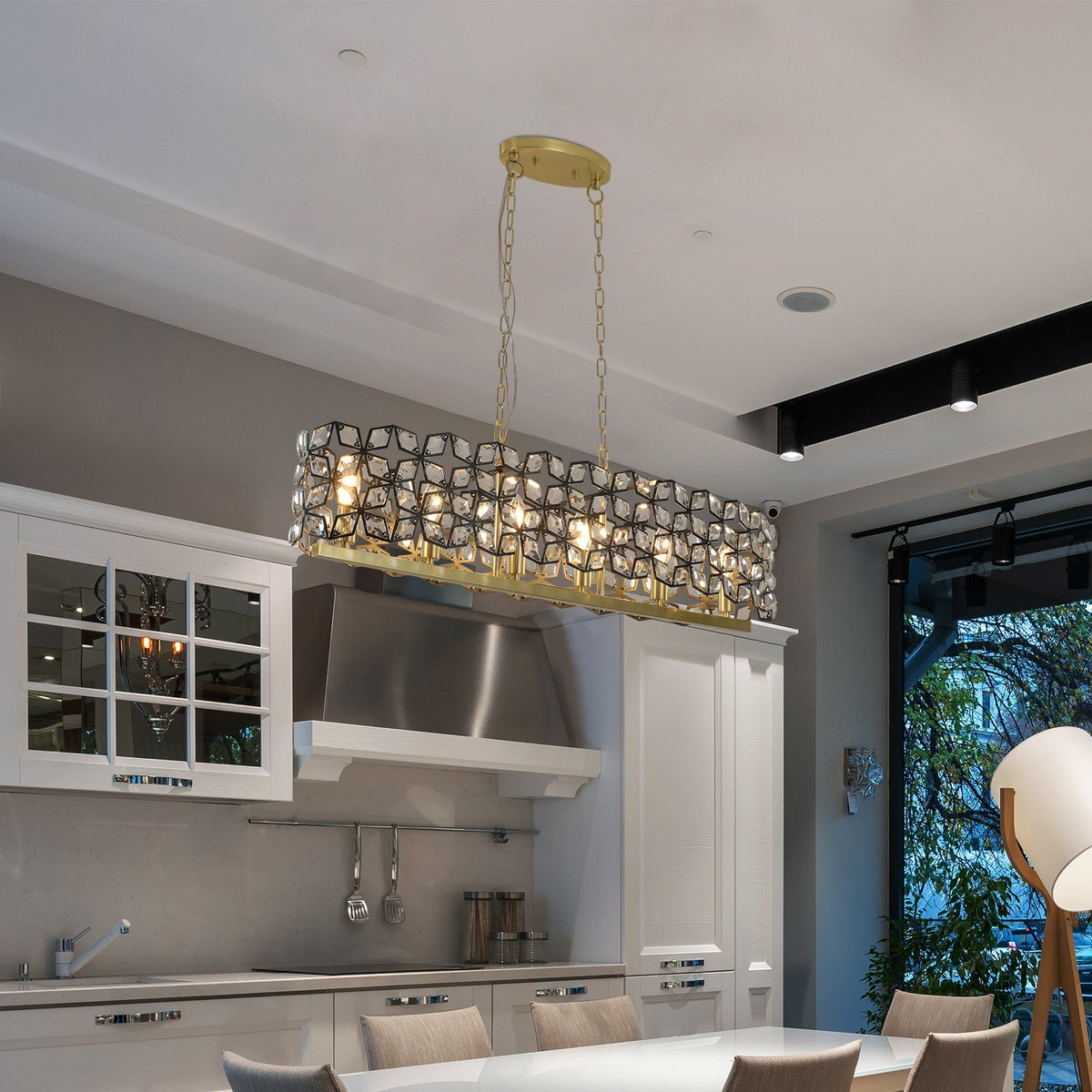 39in Contemporary Crystal and Black-Gold Pendant Chandelier with gold frame by HouseOfZazla on Tampa Home & Garden Store