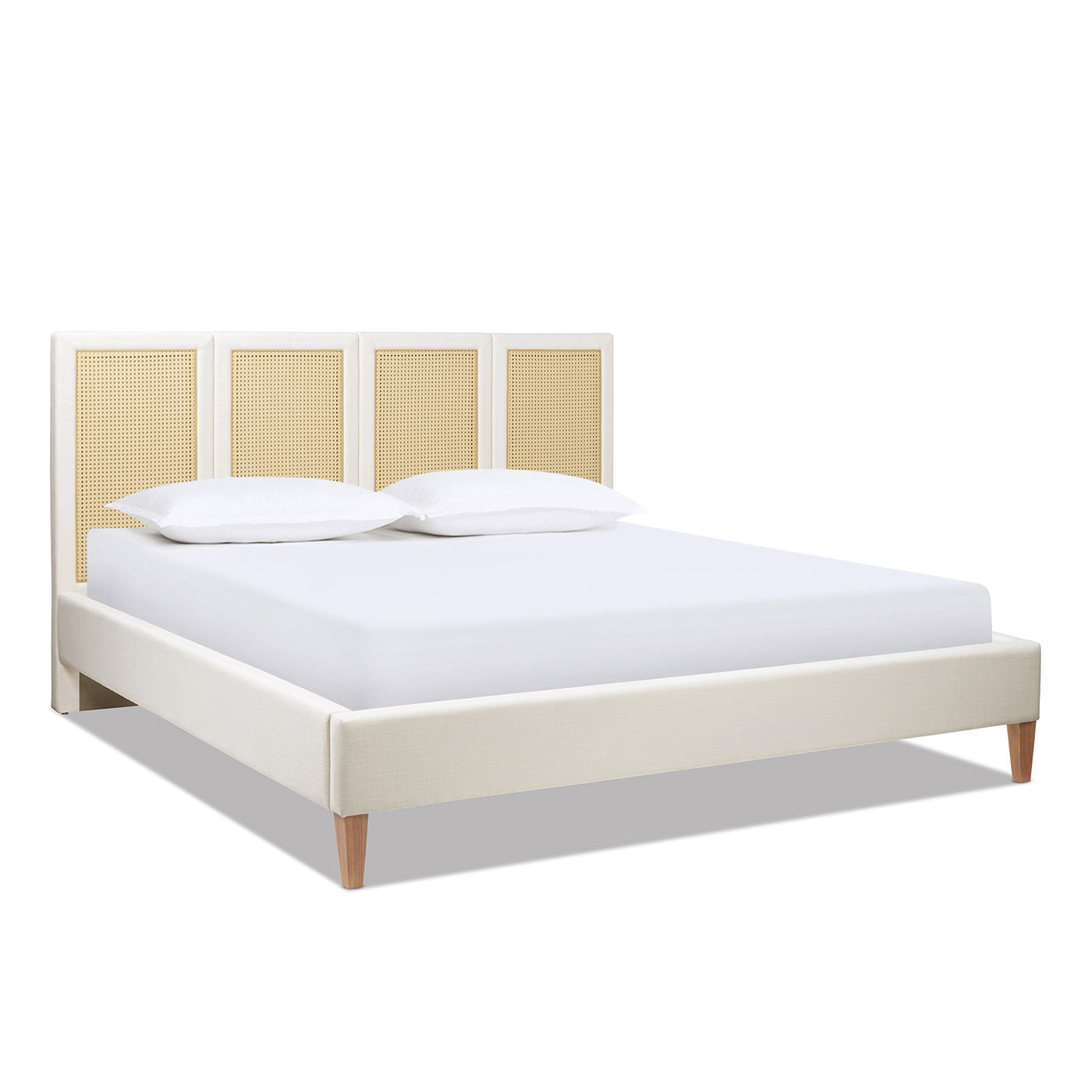 Toscana King Upholstered Cane-Back Platform Bed, antique cream fabric, HouseOfZazla on Tampa Home & Garden Store