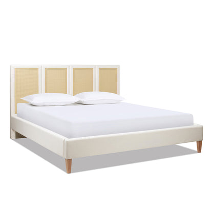 Toscana King Upholstered Cane-Back Platform Bed, antique cream fabric, HouseOfZazla on Tampa Home & Garden Store