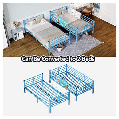 Bunk beds in blue by HouseOfZazla convertible to 2 twin beds with full guardrails and ladder on Tampa Home & Garden Store