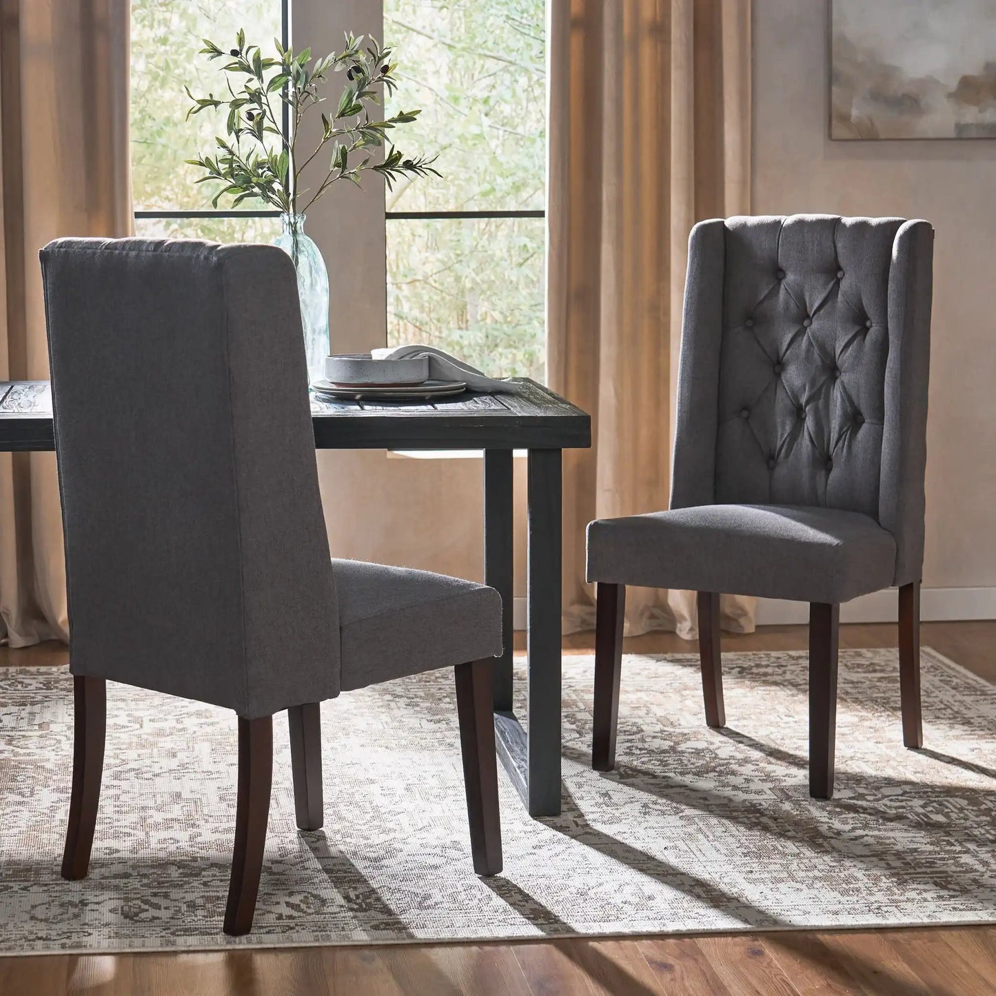 HouseOfZazla Sophisticated Tufted Dining Chair with High Back design, gray fabric, set of 2 on Tampa Home & Garden Store