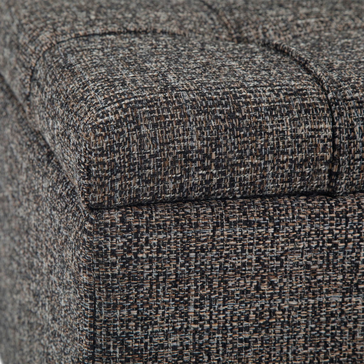 Harrison Tufted Lift Top and Storage Ottoman with charcoal gray tweed upholstery close-up on Tampa Home & Garden Store