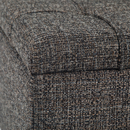 Harrison Tufted Lift Top and Storage Ottoman with charcoal gray tweed upholstery close-up on Tampa Home & Garden Store