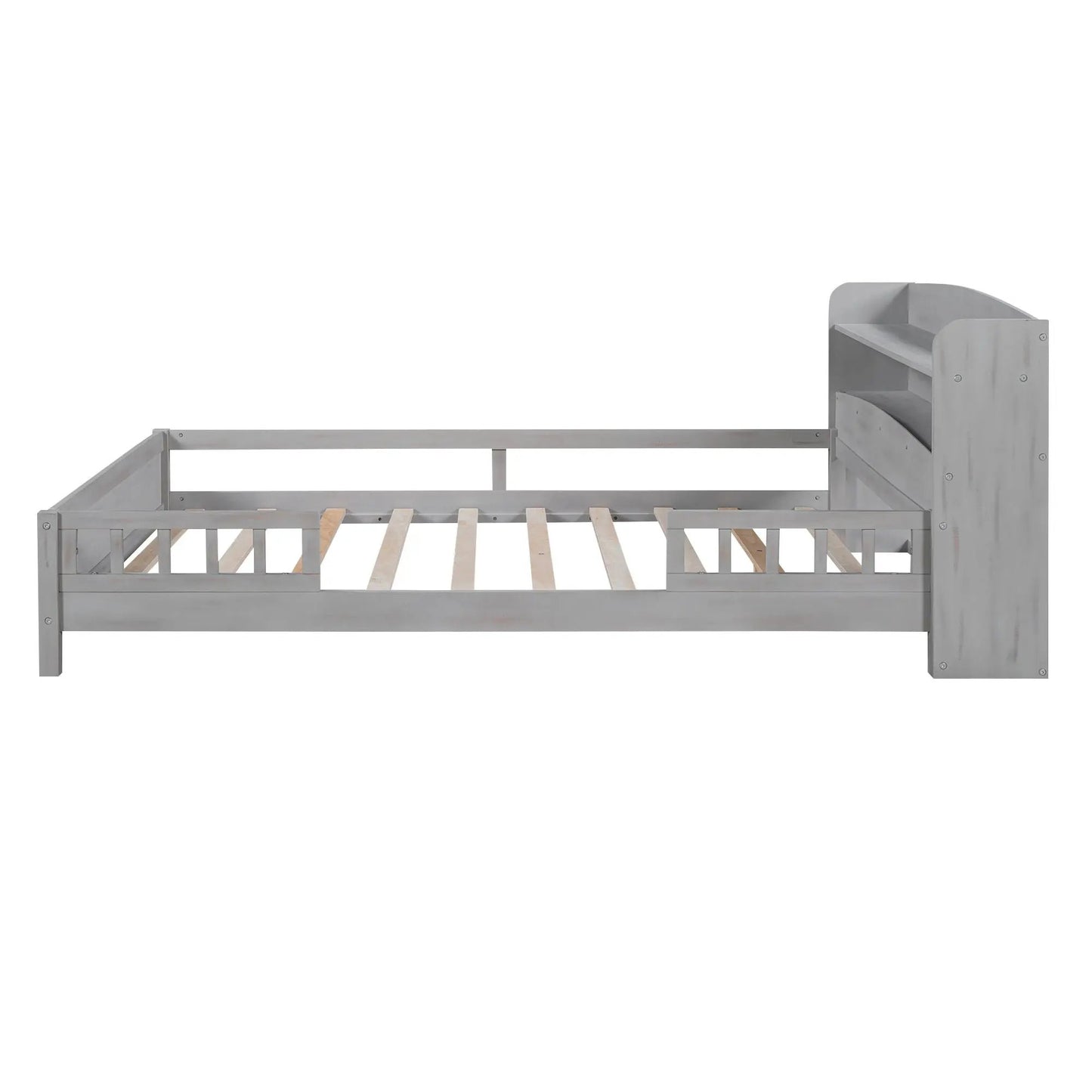 Wood Platform Bed With Led Light and Guardrail