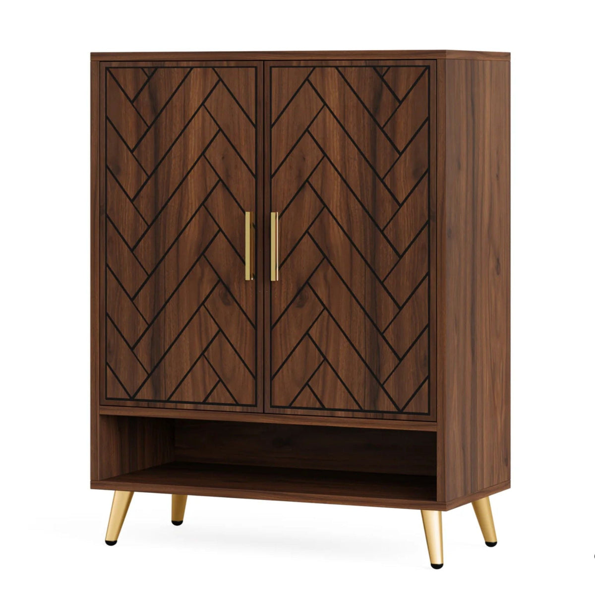 Walnut 6-tier wooden entryway shoe cabinet with adjustable shelves and lattice panel doors on Tampa Home & Garden Store