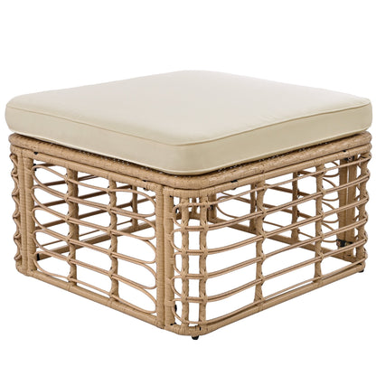 7-Piece outdoor rattan sofa base with thick beige cushions on wicker frame on Tampa Home & Garden Store