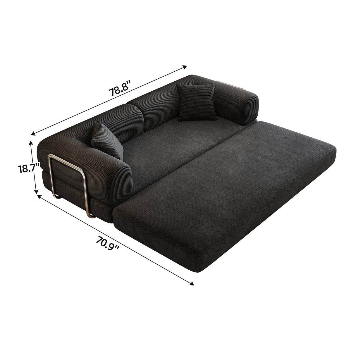 HouseOfZazla black corduroy compression sofa bed with pillow back and armrest for living room on Tampa Home & Garden Store