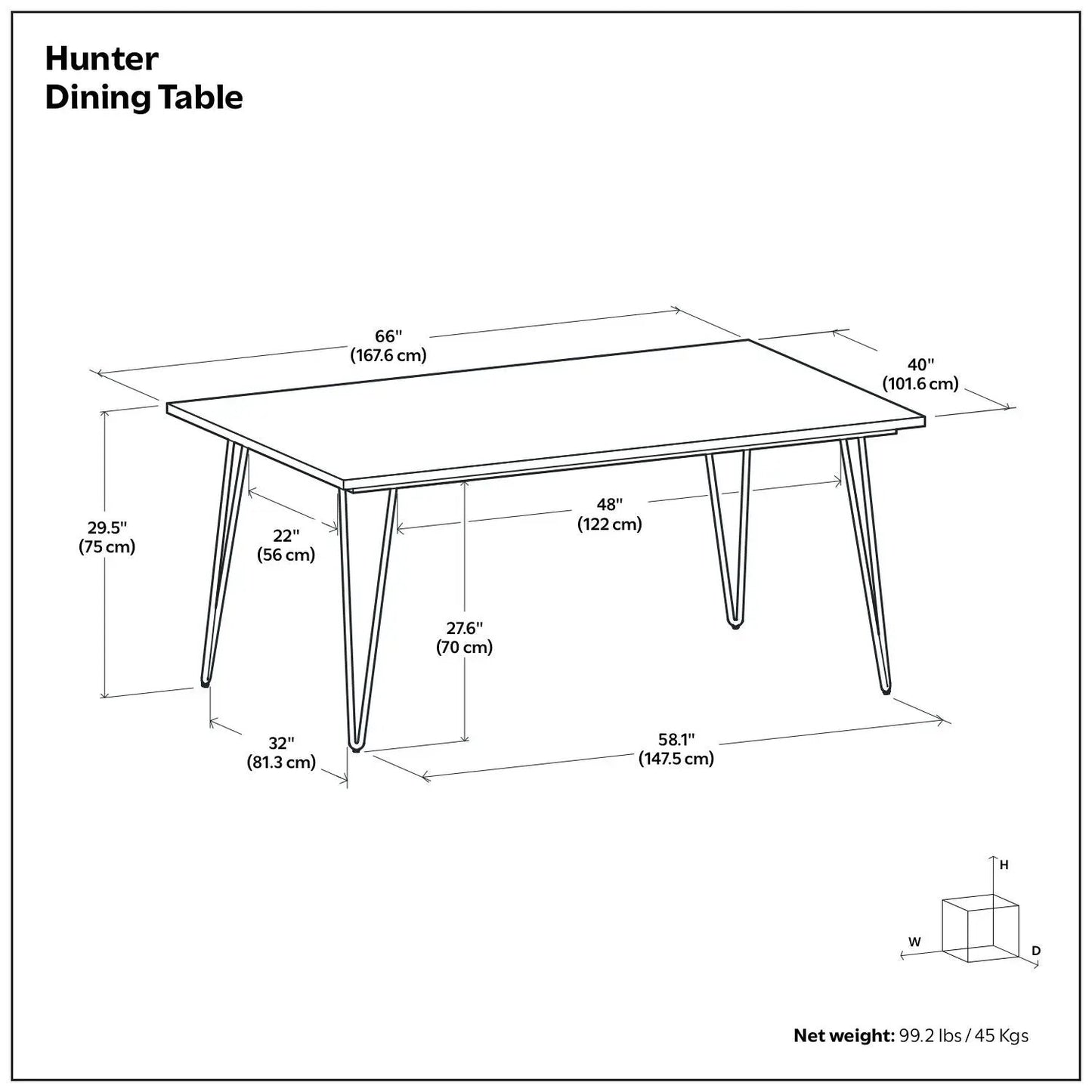 Hunter Dining Table white top with black metal legs 66in L x 40in W Unique Piece Furniture on Tampa Home & Garden Store