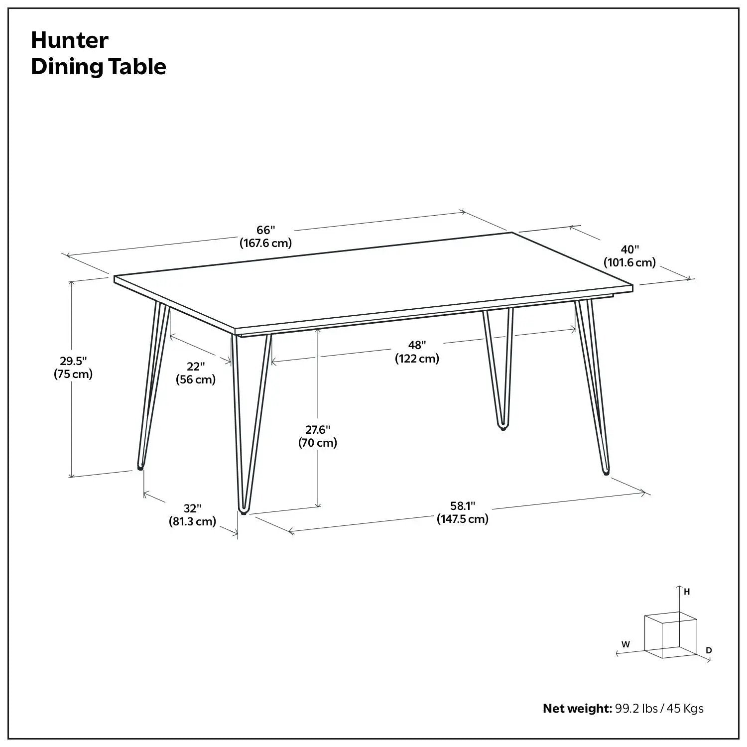 Hunter Dining Table white top with black metal legs 66in L x 40in W Unique Piece Furniture on Tampa Home & Garden Store