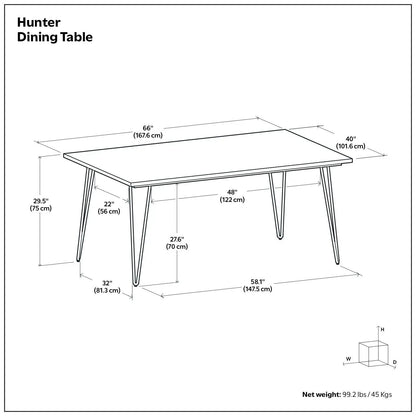 Hunter Dining Table white top with black metal legs 66in L x 40in W Unique Piece Furniture on Tampa Home & Garden Store