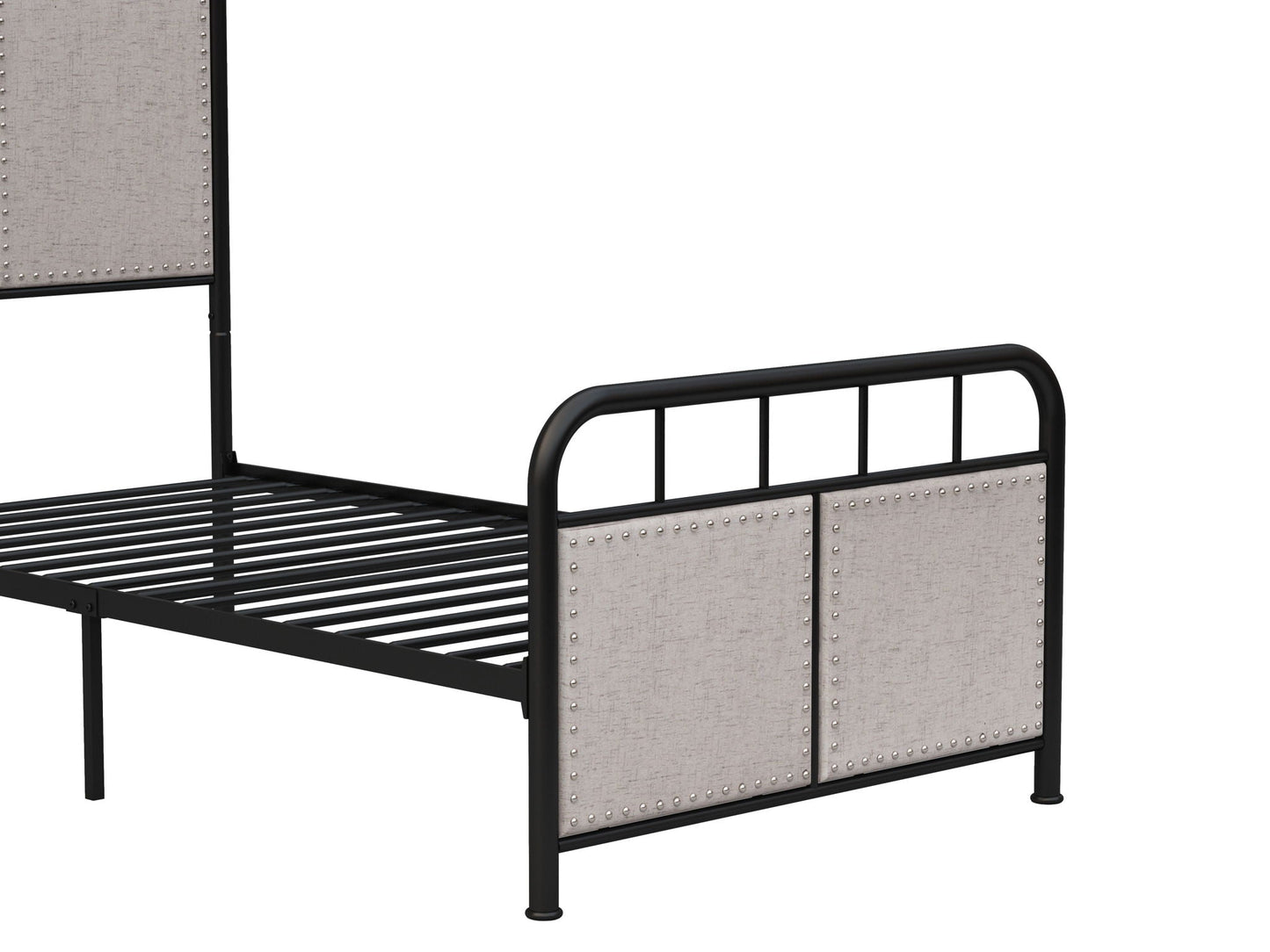 Twin Size Linen and Metal Upholstered Bed Frame