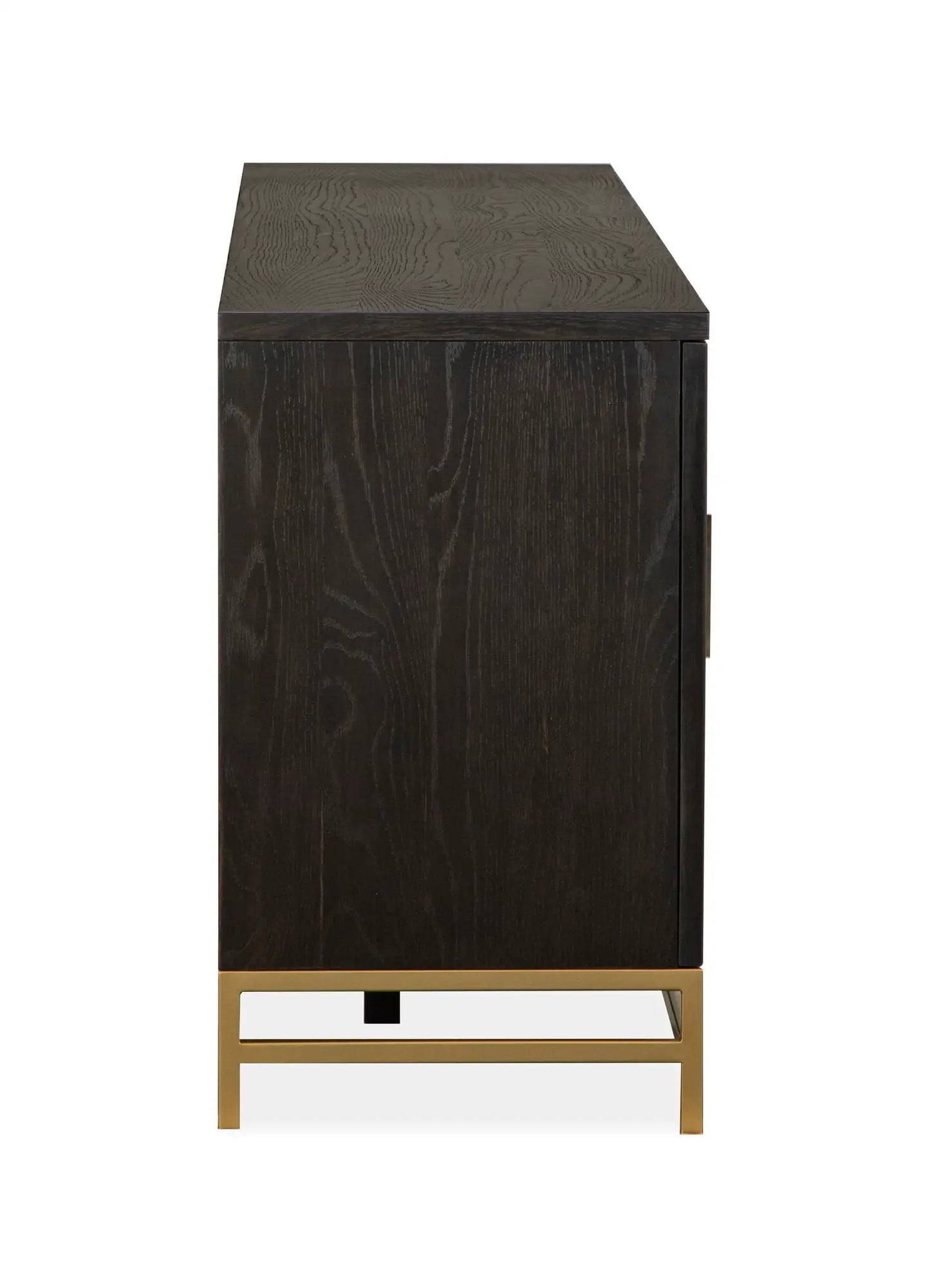 Lindon Console TV stand in dark stained wood with gold metal base by Unique Piece Furniture on Tampa Home & Garden Store