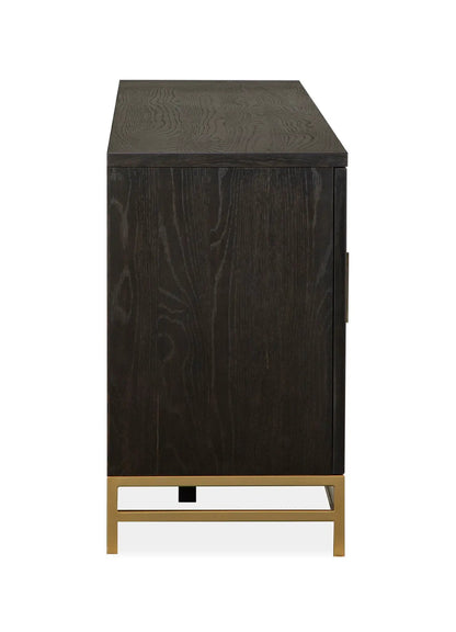 Lindon Console TV stand in dark stained wood with gold metal base by Unique Piece Furniture on Tampa Home & Garden Store