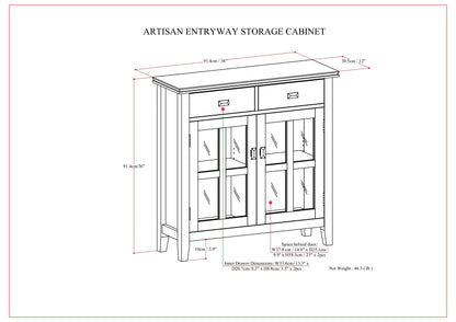 Artisan entryway storage cabinet russet brown by HouseOfZazla with two drawers and glass doors on Tampa Home & Garden Store