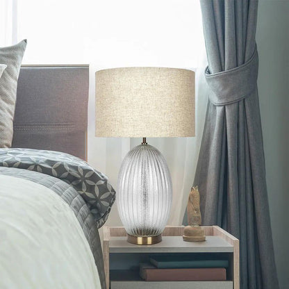 Aurora ribbed clear glass table lamp with linen shade and brass base by Unique Piece Furniture on Tampa Home & Garden Store