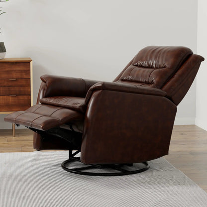 Swivel recliner with manual footrest in brown leather beside a table Unique Piece Furniture on Tampa Home & Garden Store