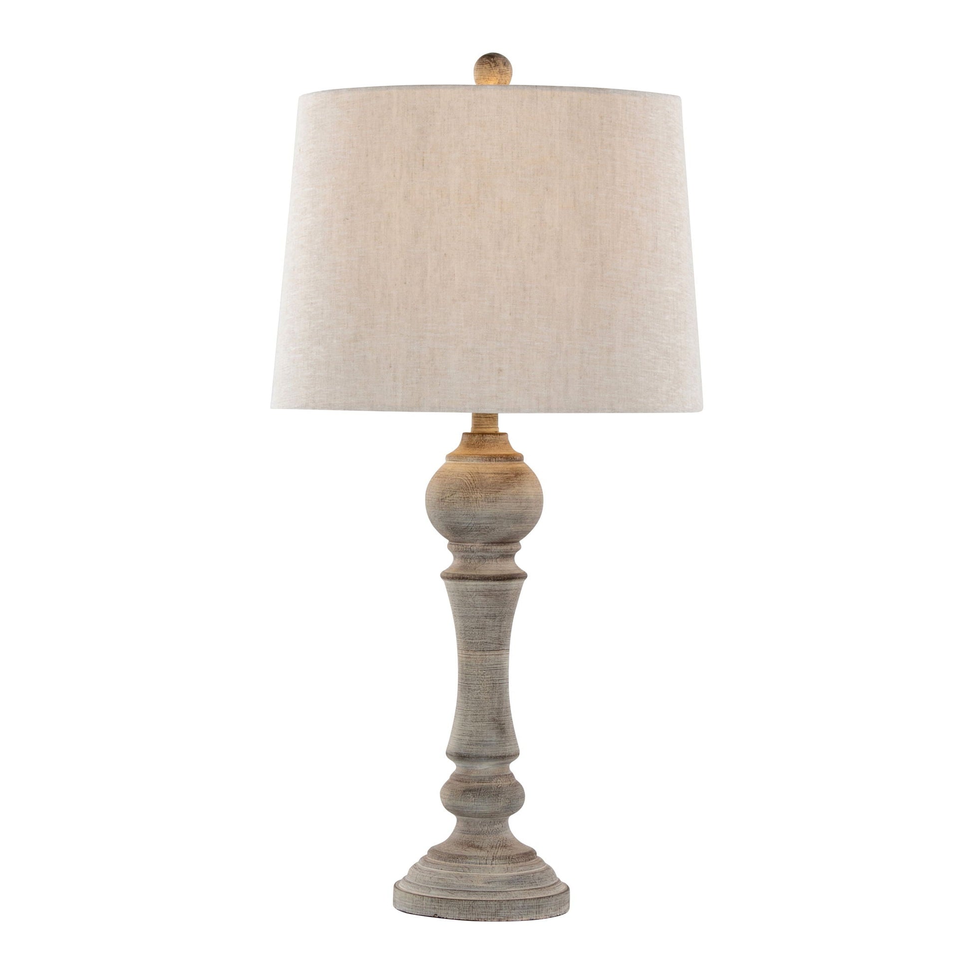 Winston Farmhouse Poly Table Lamp pair beige fabric shade with distressed wood base HouseOfZazla on Tampa Home & Garden Store