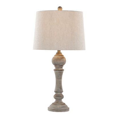 Winston Farmhouse Poly Table Lamp pair beige fabric shade with distressed wood base HouseOfZazla on Tampa Home & Garden Store