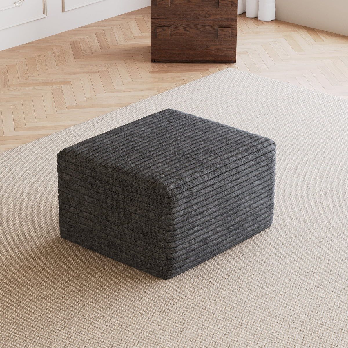 Dark Grey Corduroy Ottoman for the Living Room