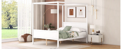Modern Canopy Platform Bed and Wooden Headboard