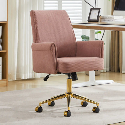 Ergonomic mid-back office chair with striped pink fabric, Unique Piece Furniture swivel chair on a gold base on Tampa Home & Garden Store