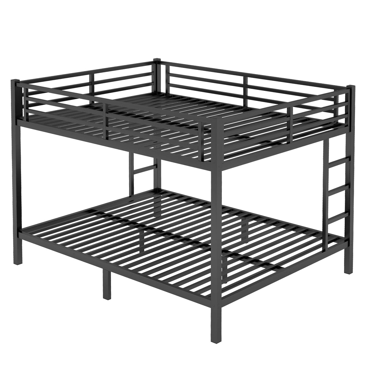 Metal two-queen bunk bed frame in dark gray with slatted platforms and guard rails on Tampa Home & Garden Store
