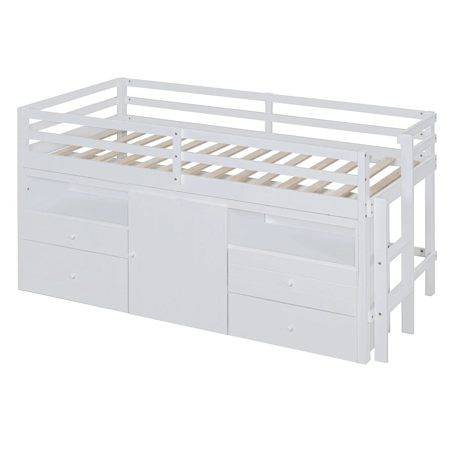 Loft Bed with Drawers and Shelves under Cabinet