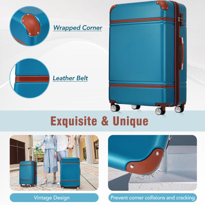 HouseOfZazla 3-piece blue hard-shell luggage set with leather belt trim and spinner wheels on Tampa Home & Garden Store