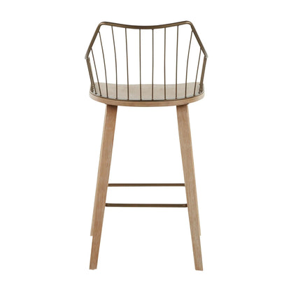 Winston Farmhouse Counter Stool bronze metal backrest with natural wood seat on Tampa Home & Garden Store