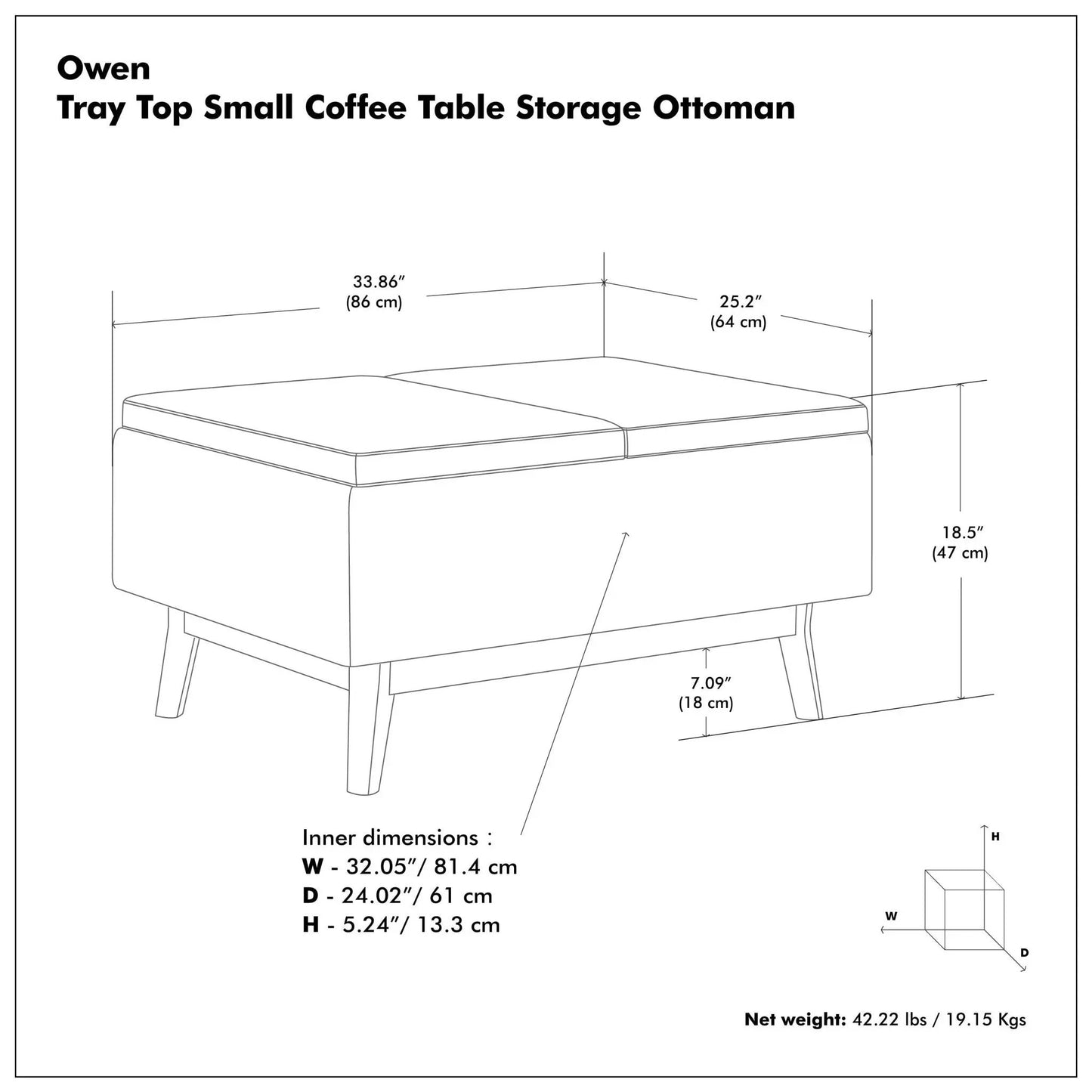 Owen Tray Top Small Coffee Table Storage Ottoman