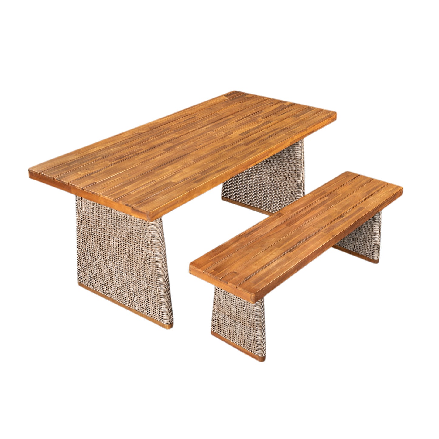Outdoor Acacia Wood Dining Table and Bench Set