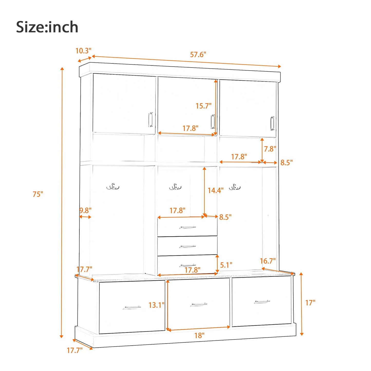 Entryway Hall Tree With Bench and Storage Unit