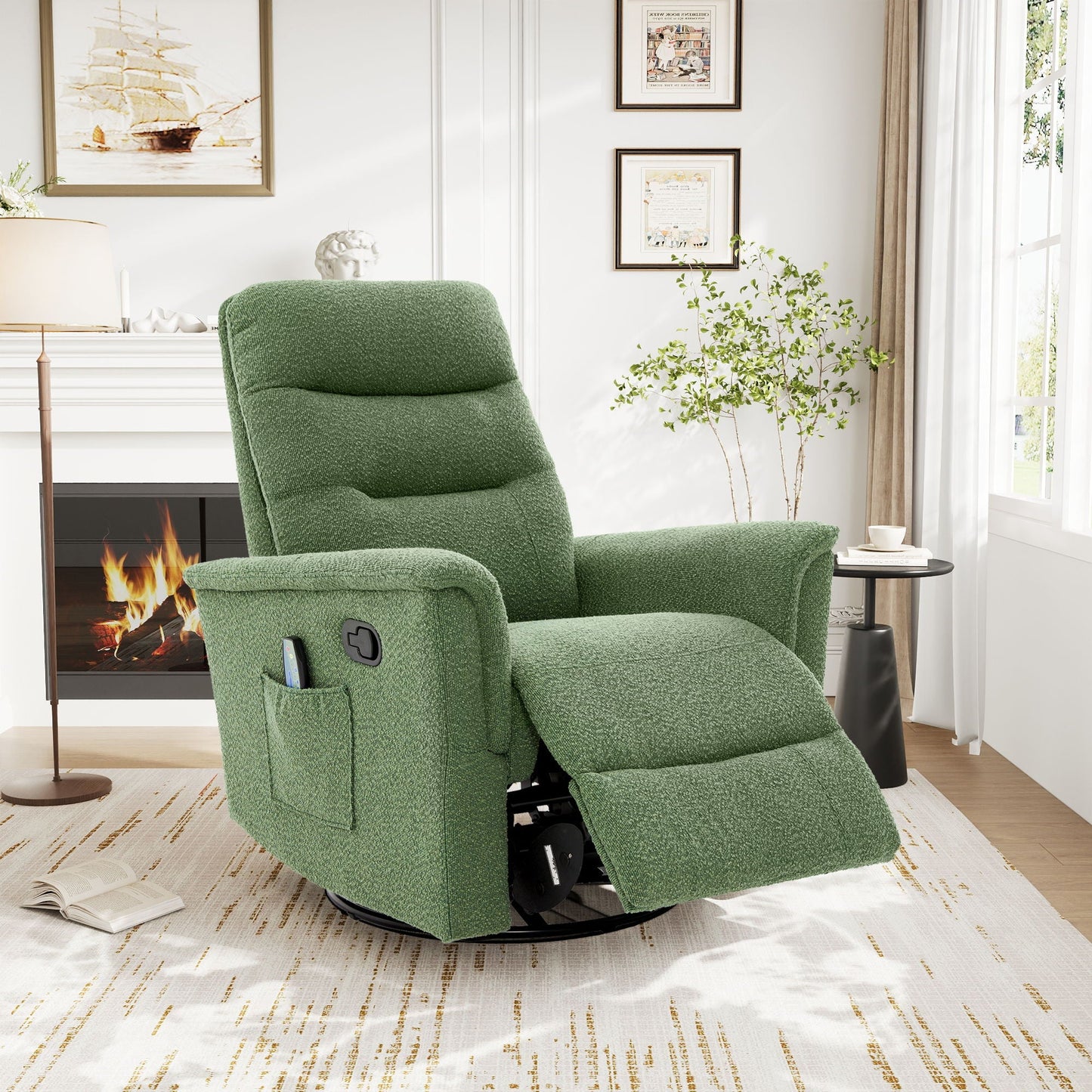 HouseOfZazla manual recliner chair in green fabric with side control and extended footrest on Tampa Home & Garden Store