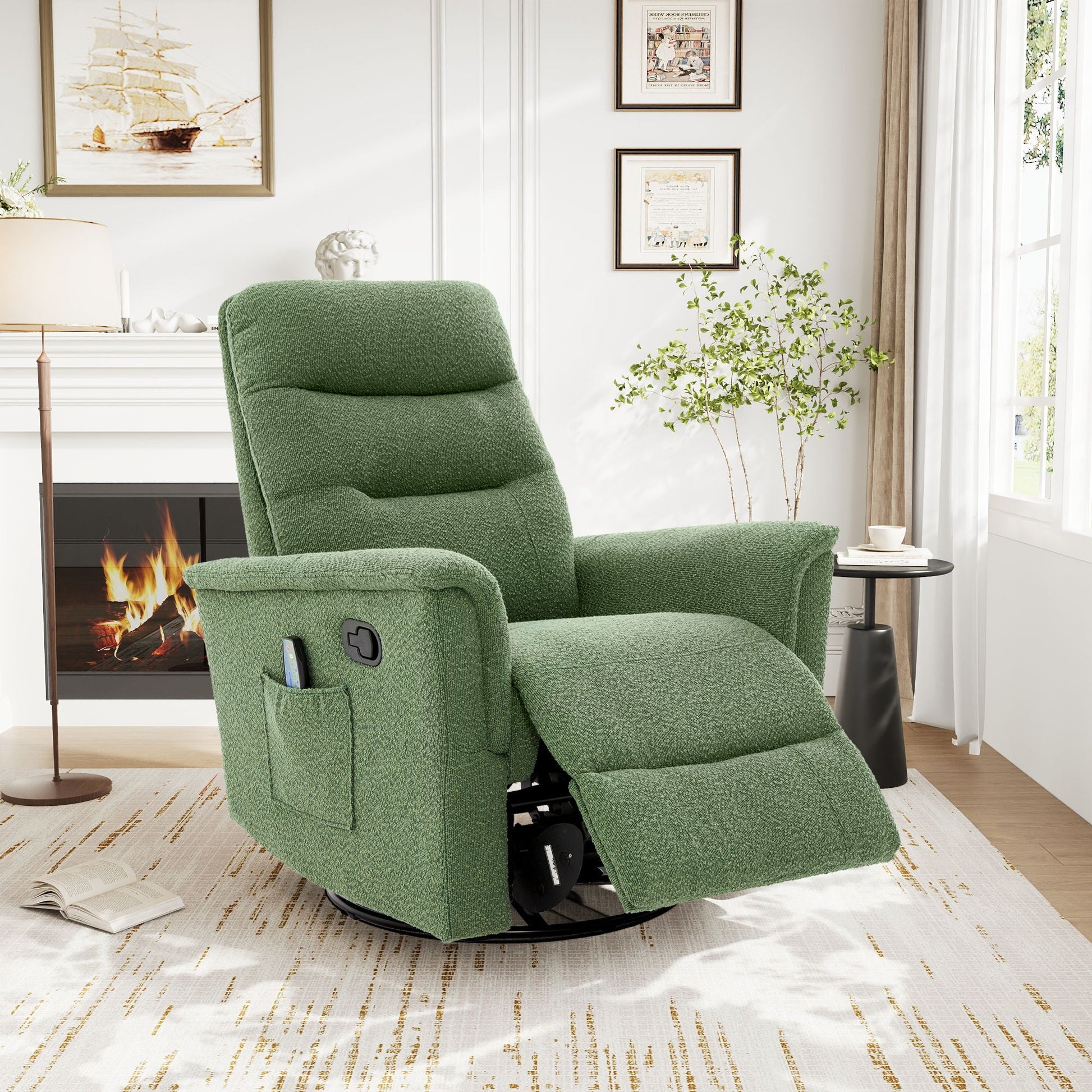 HouseOfZazla manual recliner chair in green fabric with side control and extended footrest on Tampa Home & Garden Store