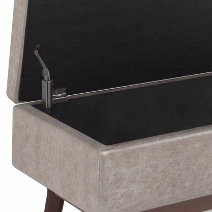 Owen Upholstered Rectangular Storage Ottoman beige suede with black lid and dark wood legs on Tampa Home & Garden Store