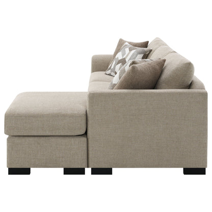 Pacheco Sleeper Sectional Chaise Sofa beige textured fabric with geometric pillow HouseOfZazla on Tampa Home & Garden Store