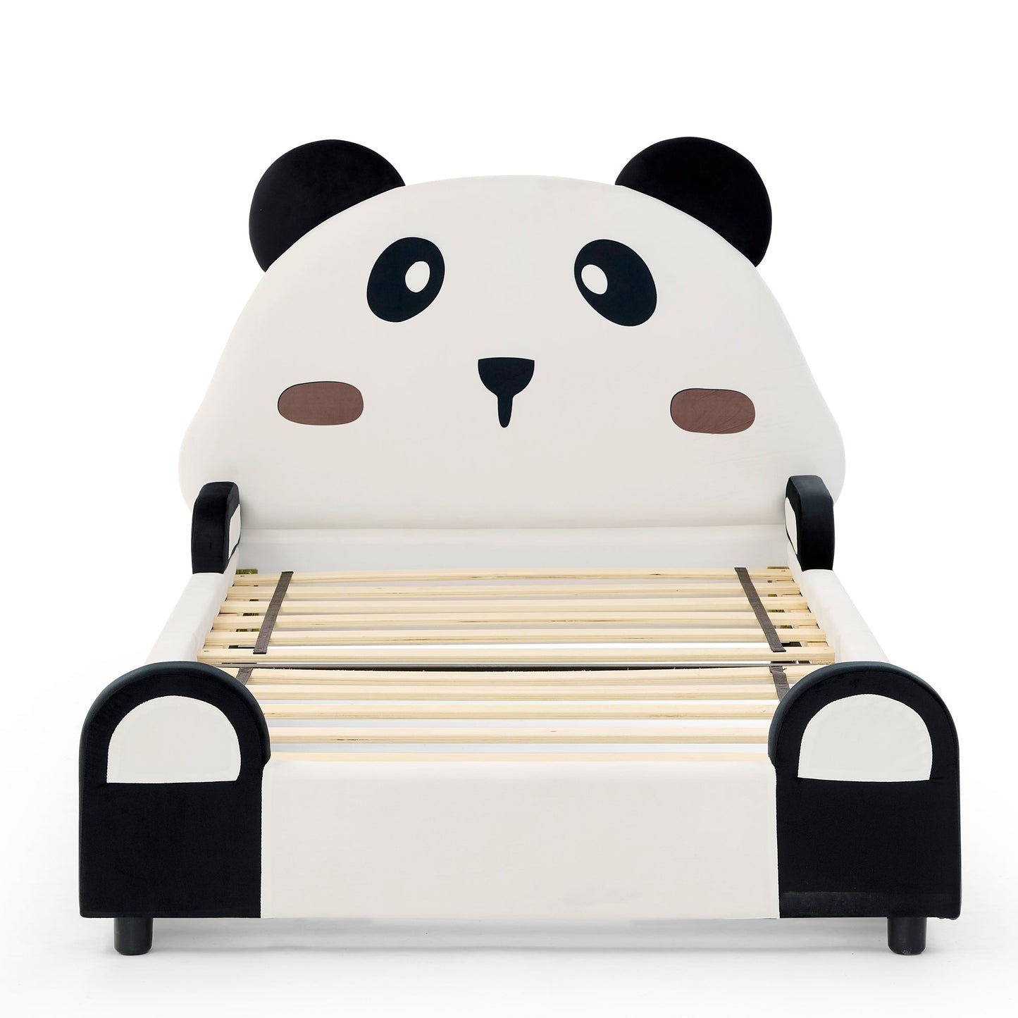 Twin size panda-shaped kids bed with velvet white frame, black ears by HouseOfZazla on Tampa Home & Garden Store