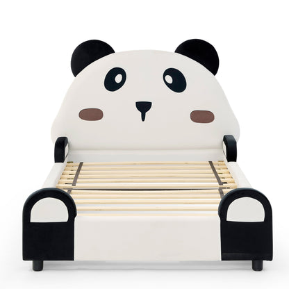Twin size panda-shaped kids bed with velvet white frame, black ears by HouseOfZazla on Tampa Home & Garden Store