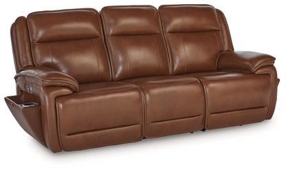 Power reclining sofa in chocolate brown leather with adjustable headrests on Tampa Home & Garden Store