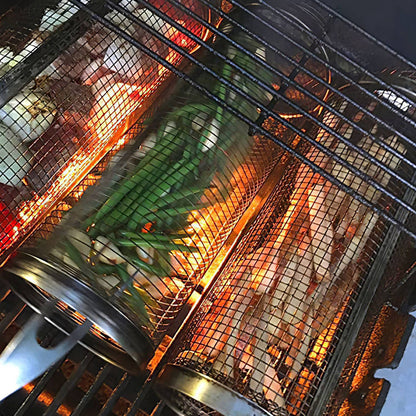 GemGear 2Pcs stainless steel portable BBQ rolling baskets, round mesh grill nets with covers on Tampa Home & Garden Store